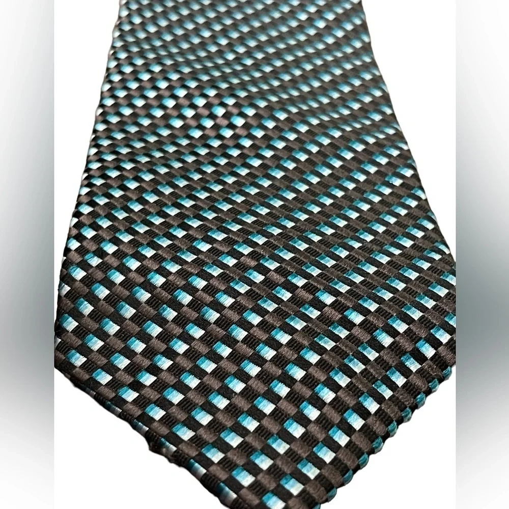 🔥👔COUNTESS MARA 100% silk tie. Black with light and dark teal blue/green. MINT